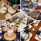 Natural corn husk round woven placemats on rustic tables.