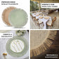 Sage green burlap tassel placemats, perfect for a boho chic dining setup.
