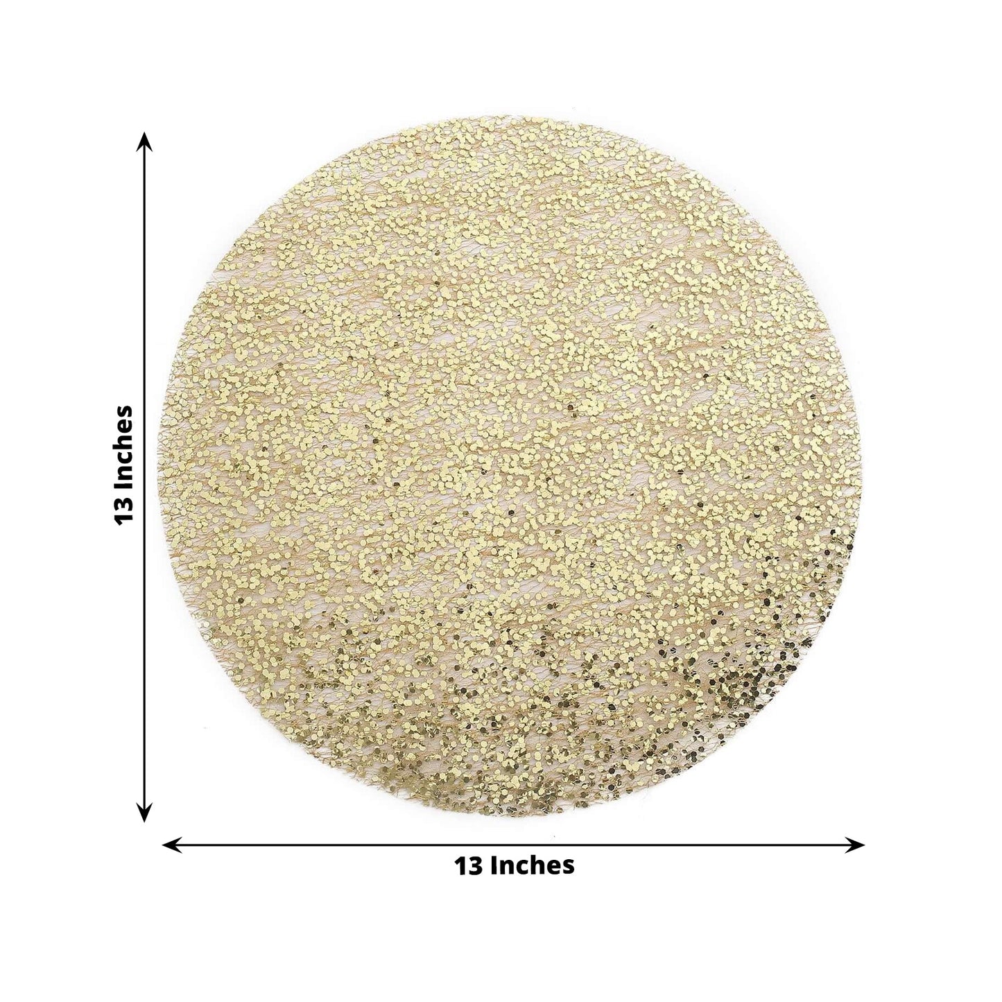 Metallic gold round sequin table placemat, 13 inches, disposable and dust-free.