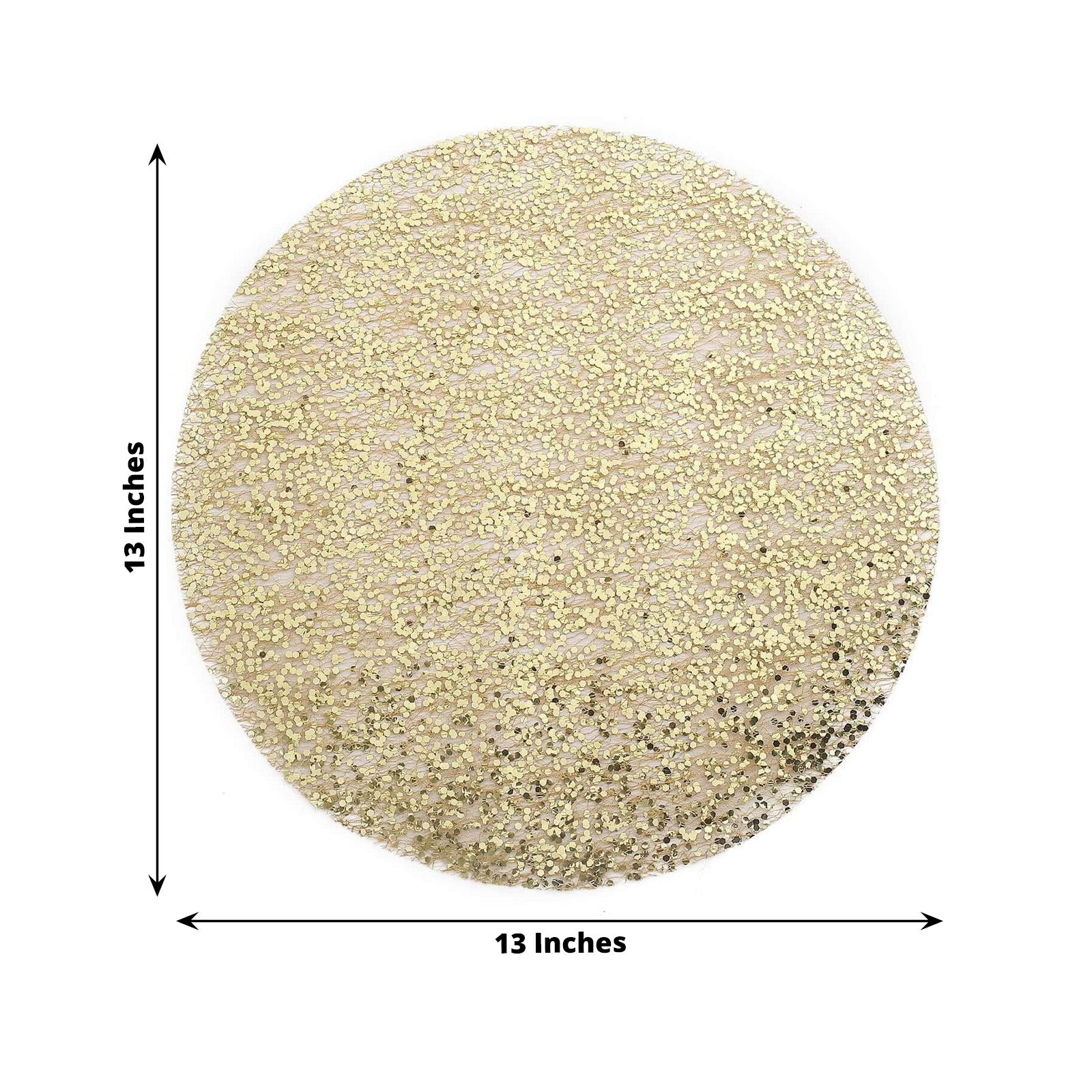 Metallic gold round sequin table placemat, 13 inches, disposable and dust-free.
