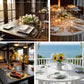 Metallic silver round placemats with floral design on elegant dining tables.