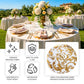 Metallic gold round placemats with floral swirl design on elegant table setting.