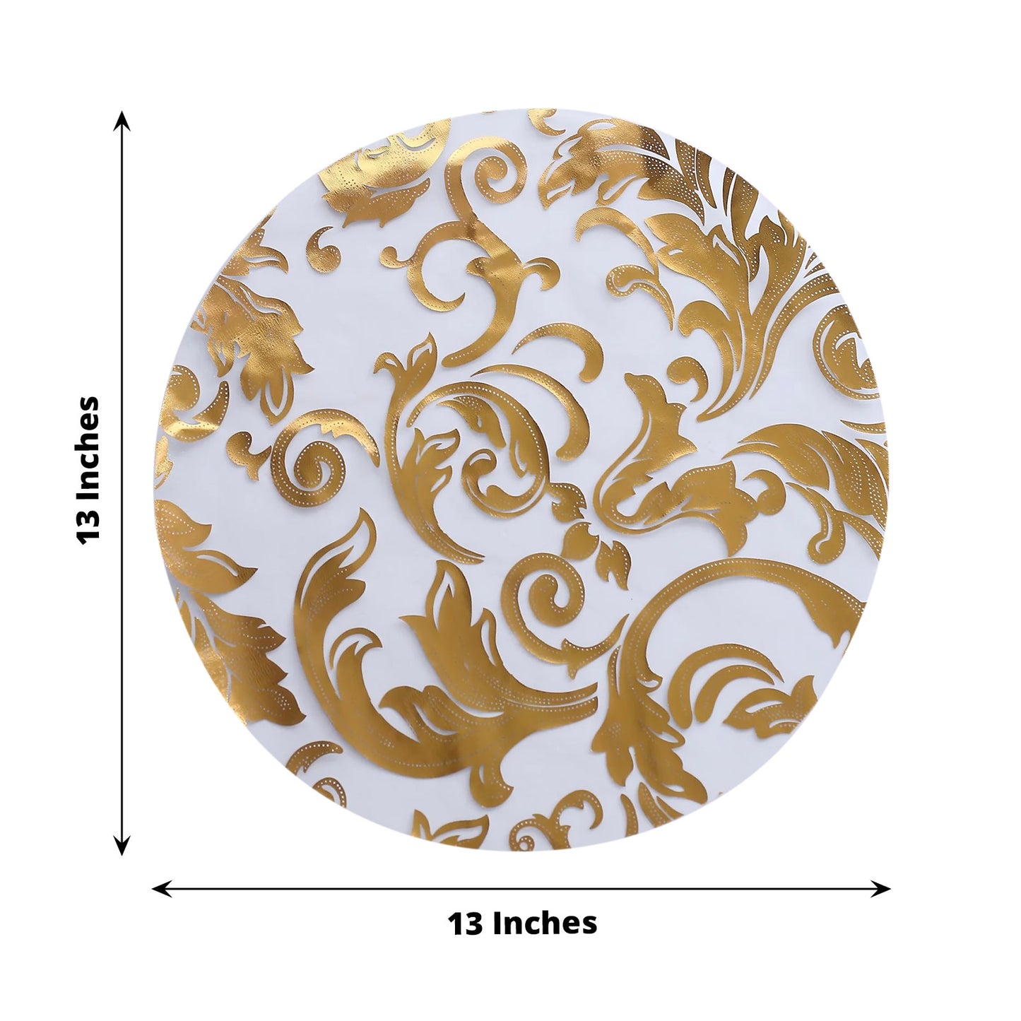 10-Pack Table Placemats Swirl Foil Floral Design Metallic Gold Round - Sheer Organza Disposable Mats 13"