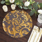 10-Pack Table Placemats Swirl Foil Floral Design Metallic Gold Round - Sheer Organza Disposable Mats 13"