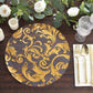 10-Pack Table Placemats Swirl Foil Floral Design Metallic Gold Round - Sheer Organza Disposable Mats 13"