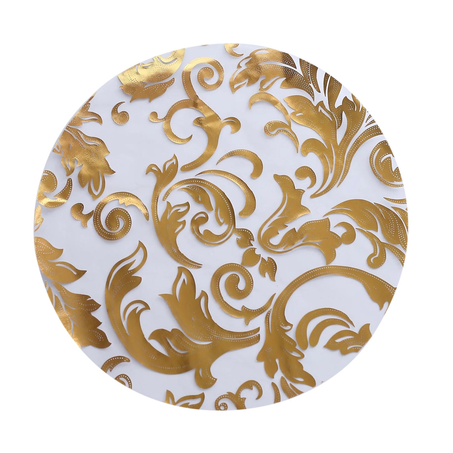 10-Pack Table Placemats Swirl Foil Floral Design Metallic Gold Round - Sheer Organza Disposable Mats 13"