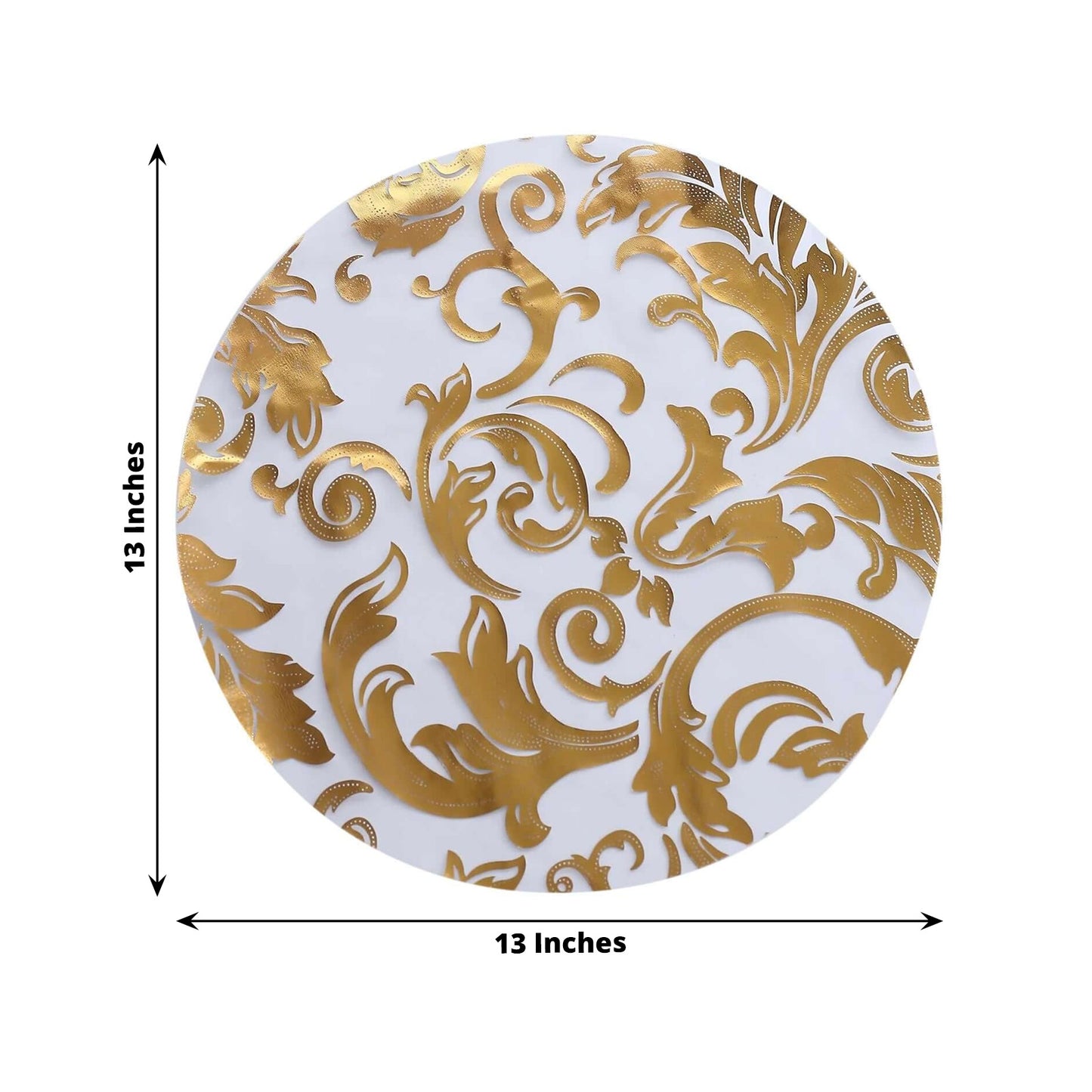 50-Pack Table Placemats Swirl Foil Floral Design Metallic Gold Round - Sheer Organza Disposable Mats 13"