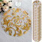 50-Pack Table Placemats Swirl Foil Floral Design Metallic Gold Round - Sheer Organza Disposable Mats 13"
