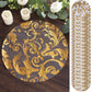 50-Pack Table Placemats Swirl Foil Floral Design Metallic Gold Round - Sheer Organza Disposable Mats 13"