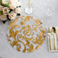10-Pack Table Placemats Swirl Foil Floral Design Metallic Gold Round - Sheer Organza Disposable Mats 13"