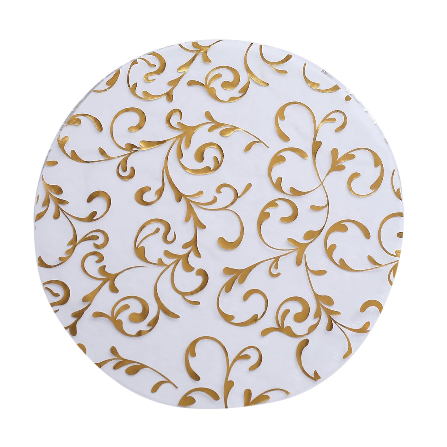 Metallic gold sheer organza dining table mats with embossed floral design.