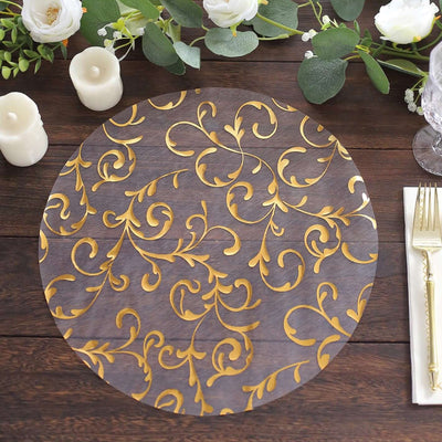 50-Pack Organza Table Placemats 13" Round Embossed Foil Flower Design Metallic Gold