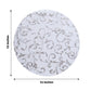 Metallic silver sheer organza round placemat with embossed foil flower design.