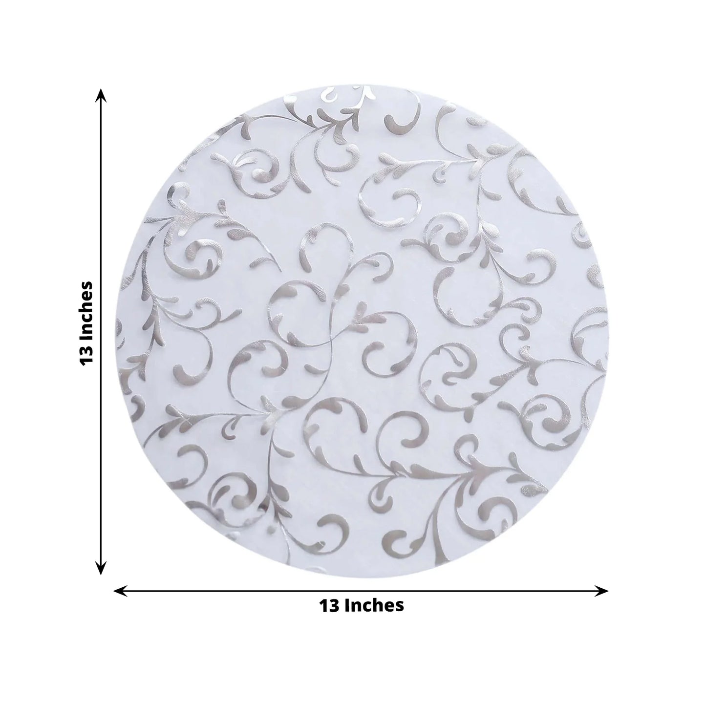 50 Pack Metallic Silver Sheer Organza Dining Table Mats with Embossed Foil Flower Design, 13" Round Disposable Placemats