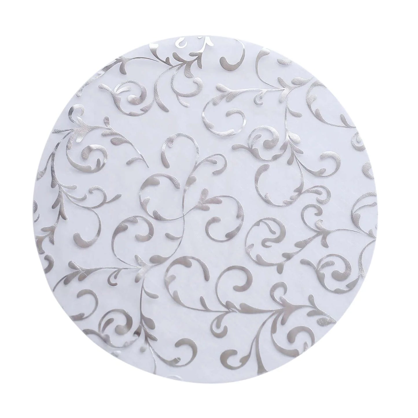 50 Pack Metallic Silver Sheer Organza Dining Table Mats with Embossed Foil Flower Design, 13" Round Disposable Placemats