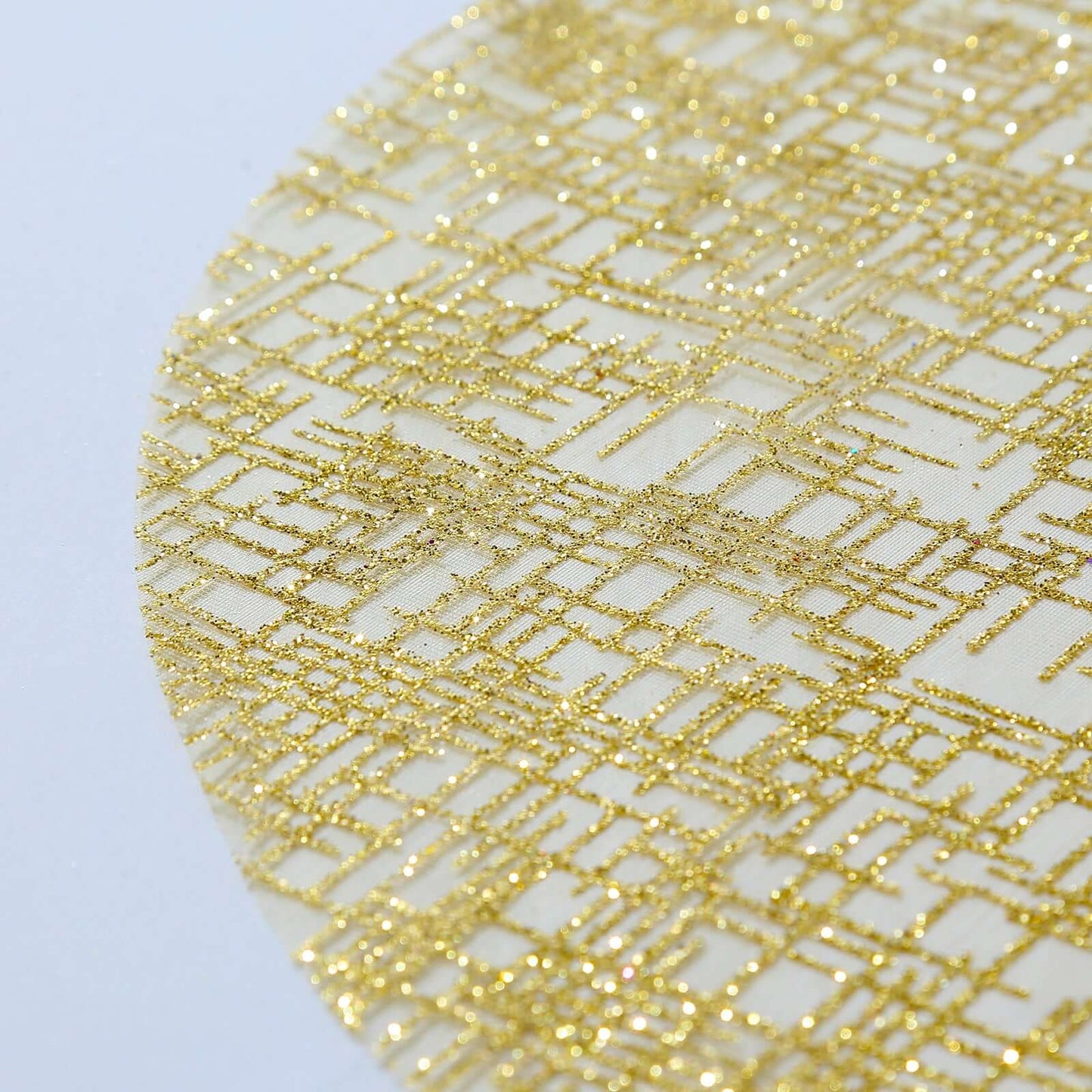 50-Pack Table Placemats Glitter Design Metallic Gold Round - Mesh Polyester Disposable Mats 13"