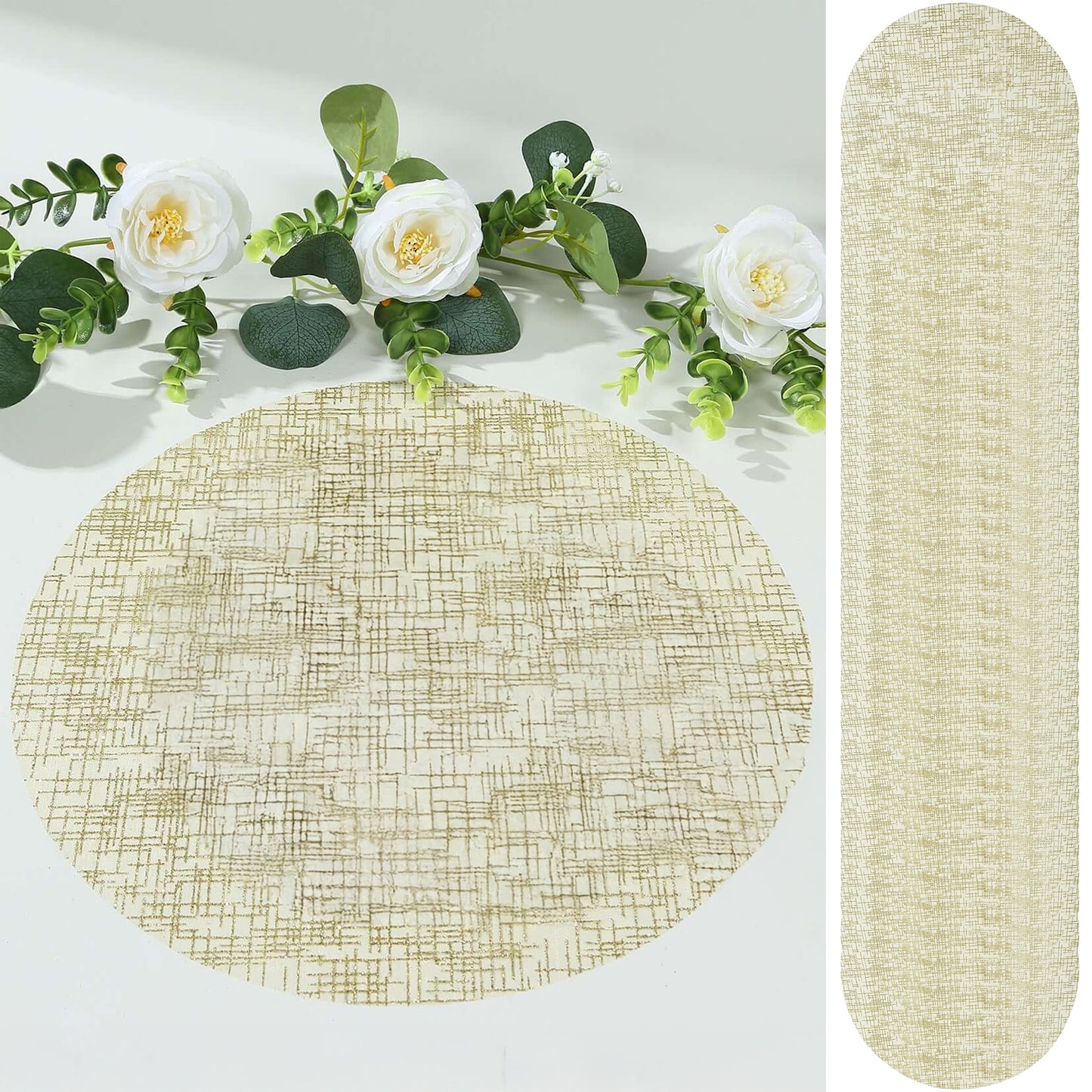 50-Pack Table Placemats Glitter Design Metallic Gold Round - Mesh Polyester Disposable Mats 13"