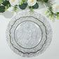 Metallic silver glitter round table mat on a dining table setting.