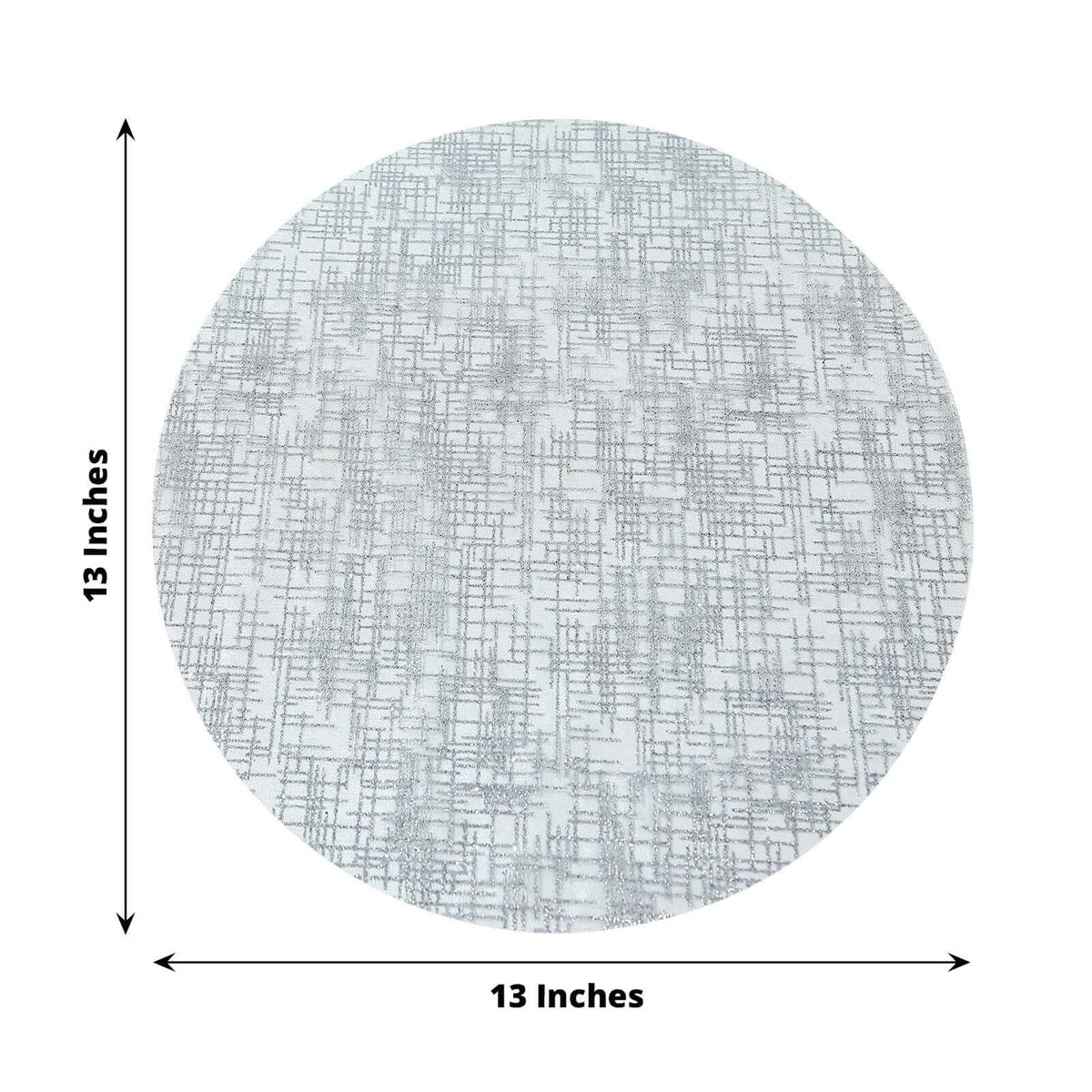 50-Pack Table Placemats Glitter Design Metallic Silver Round - Mesh Polyester Disposable Mats 13"