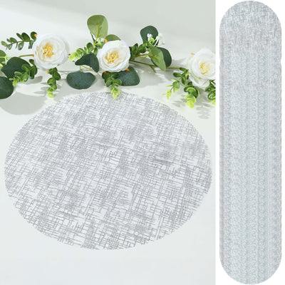 50-Pack Mesh Table Placemats 13" Round Glitter Design Metallic Silver