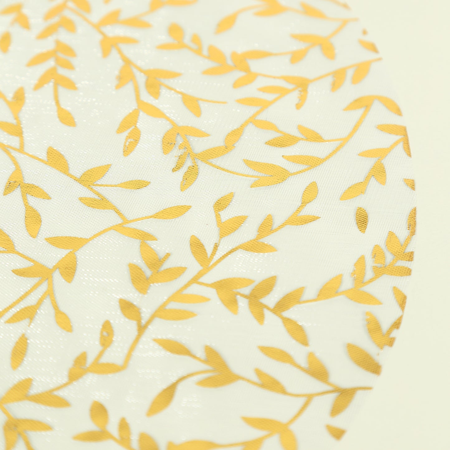 10 Pack White Mesh Organza Dining Table Mats with Gold Foil Leaf Vines, Floral Round Disposable Placemats - 13"
