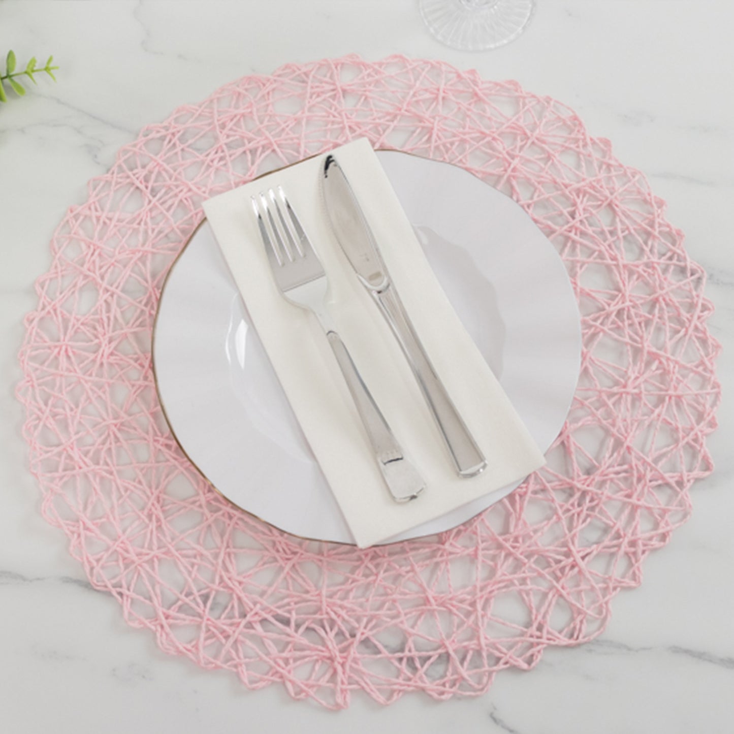 6 Pack Blush Woven Fiber Disposable Placemats, Round Table Mats 15"