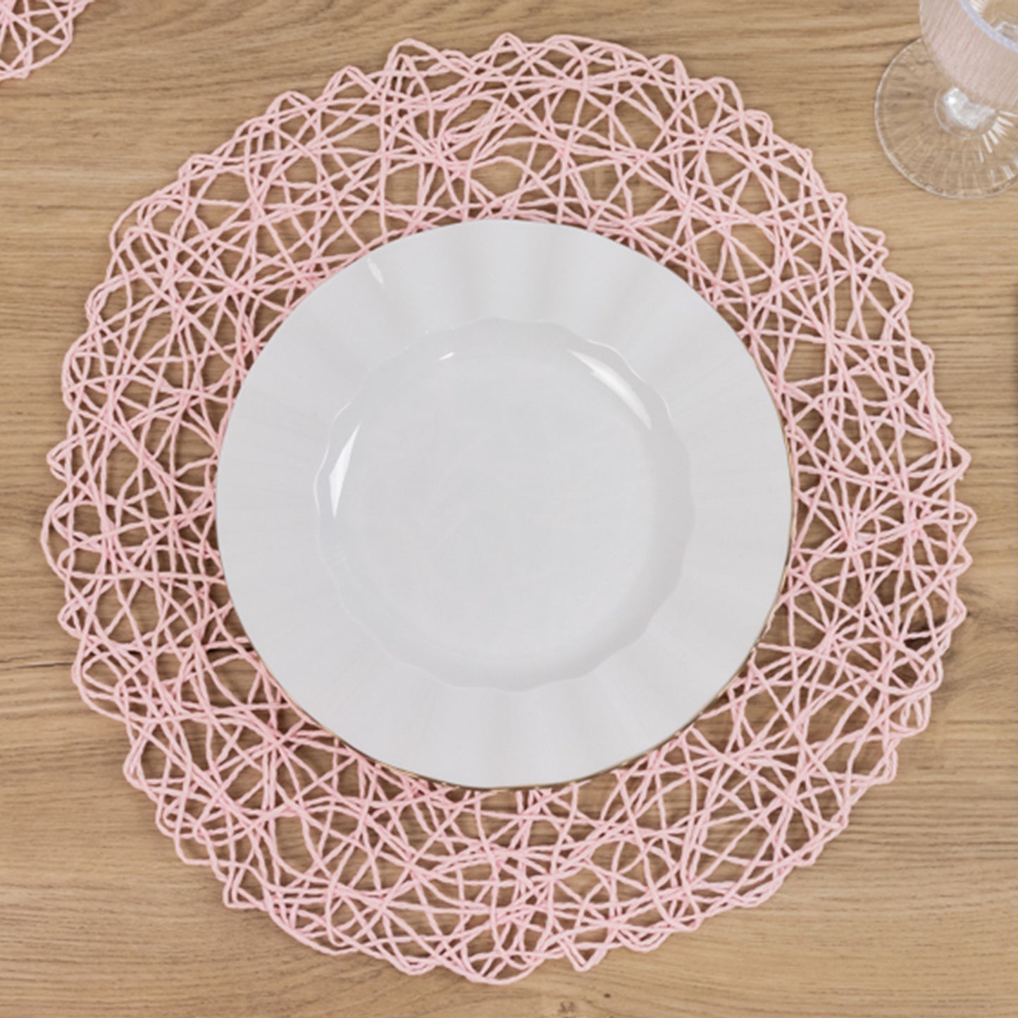 6 Pack Blush Woven Fiber Disposable Placemats, Round Table Mats 15"