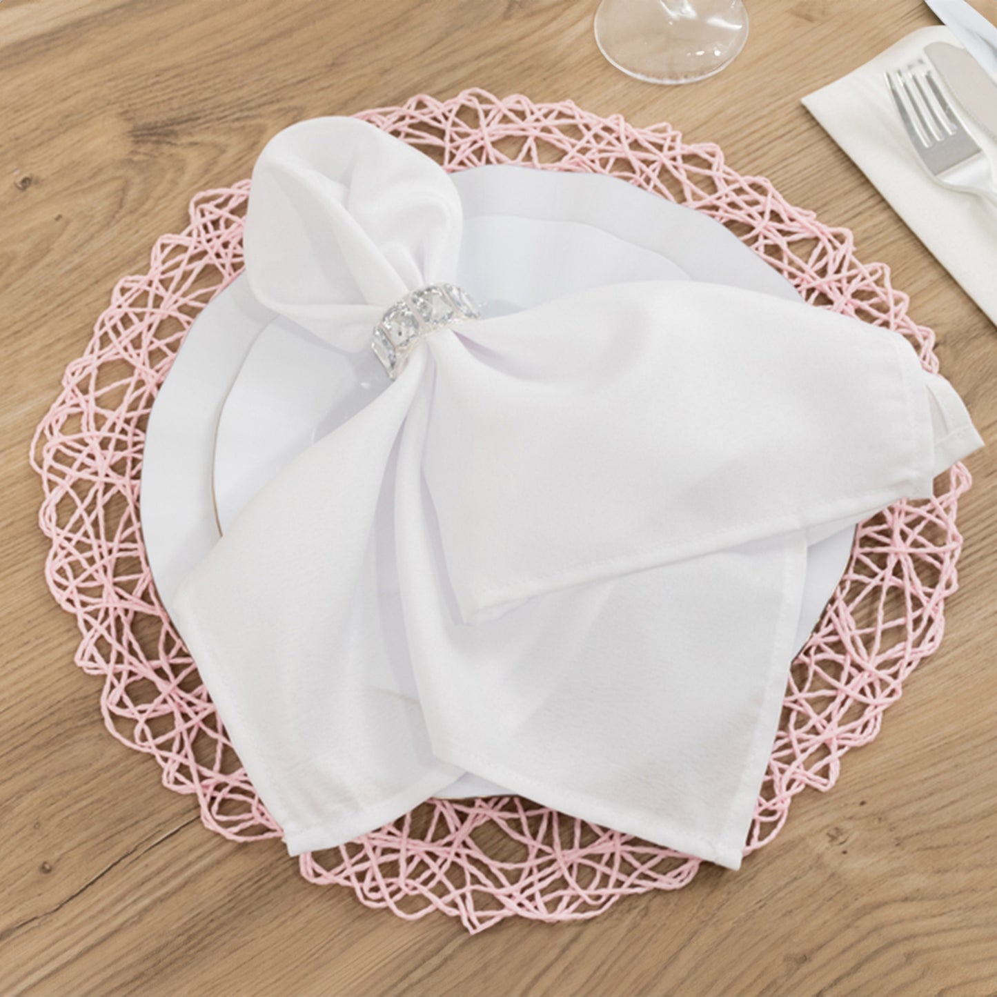 6 Pack Blush Woven Fiber Disposable Placemats, Round Table Mats 15"