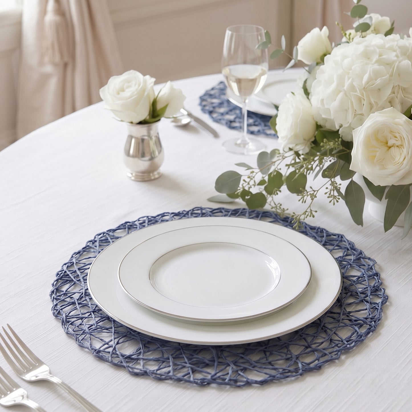6-Pack Table Placemats Woven Fiber Design Denim Blue Round - Disposable Mats for Dining and Events 1