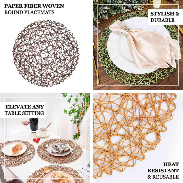 6 Pack | 15" Olive Green Woven Fiber Placemats, Round Table Mats