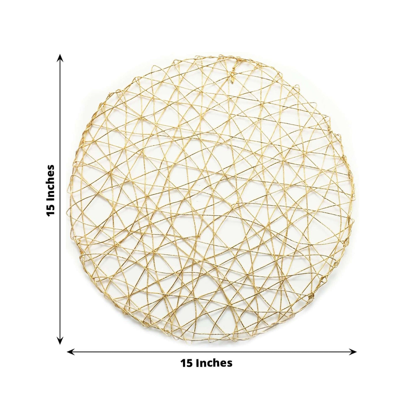 Gold metallic round disposable placemat, 15 inches in diameter.
