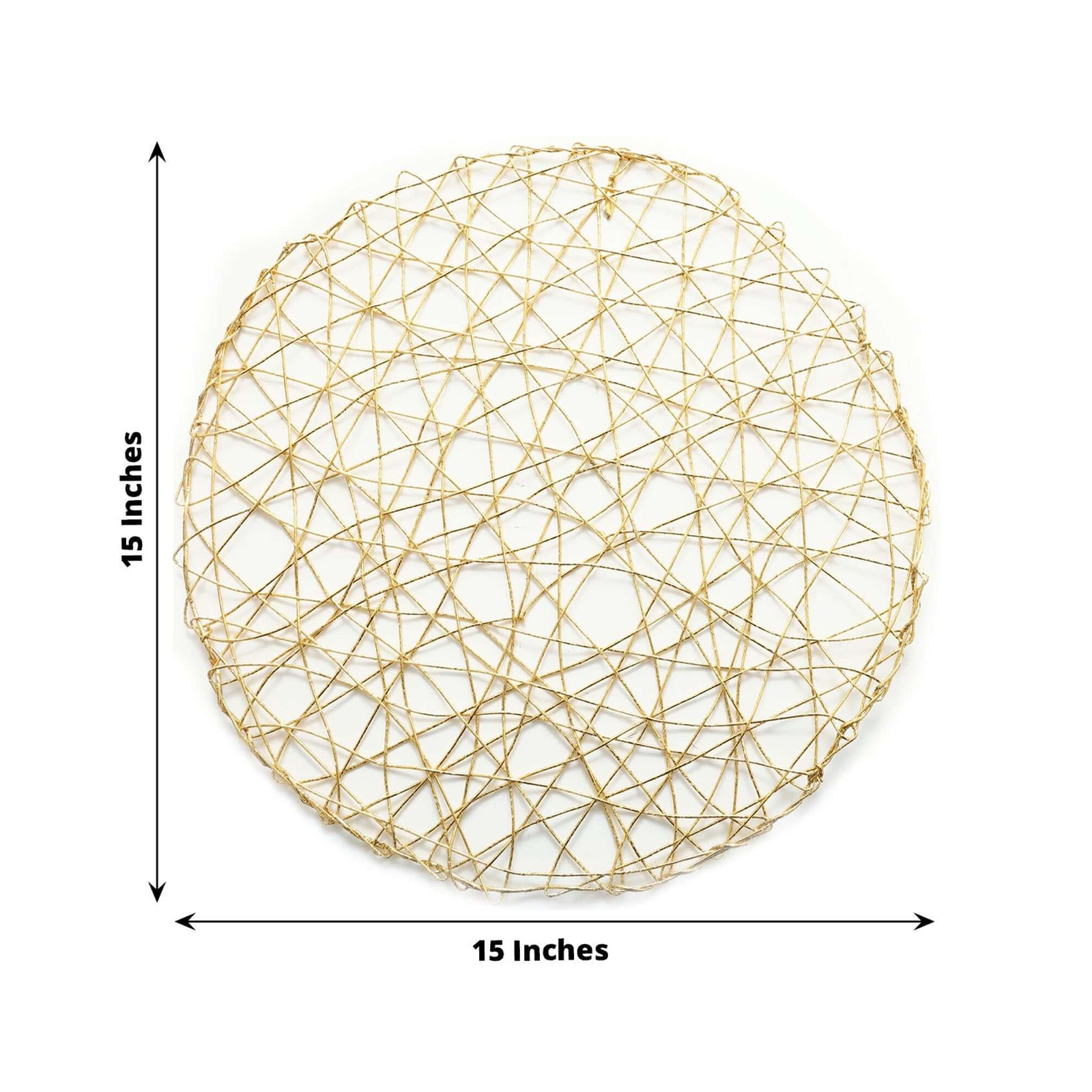 Gold metallic round disposable placemat, 15 inches in diameter.