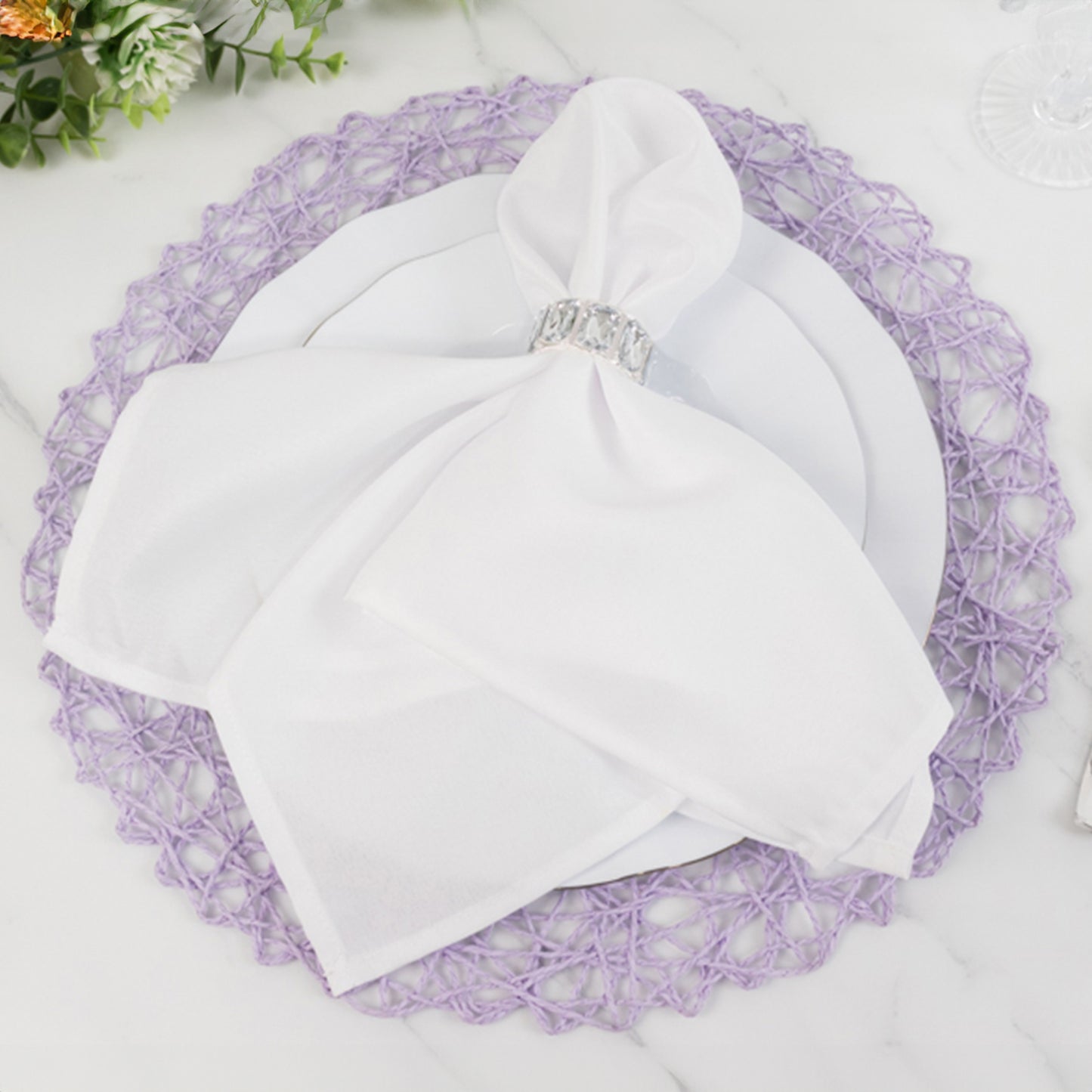 6 Pack Lavender Lilac Woven Fiber Disposable Placemats, Round Table Mats 15"
