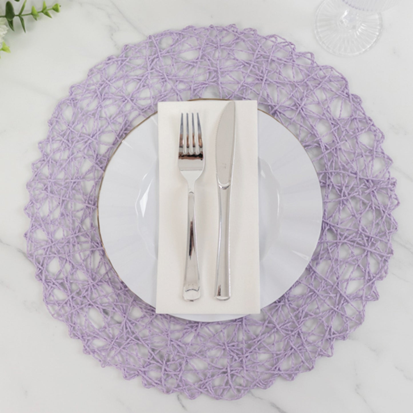 6 Pack Lavender Lilac Woven Fiber Disposable Placemats, Round Table Mats 15"