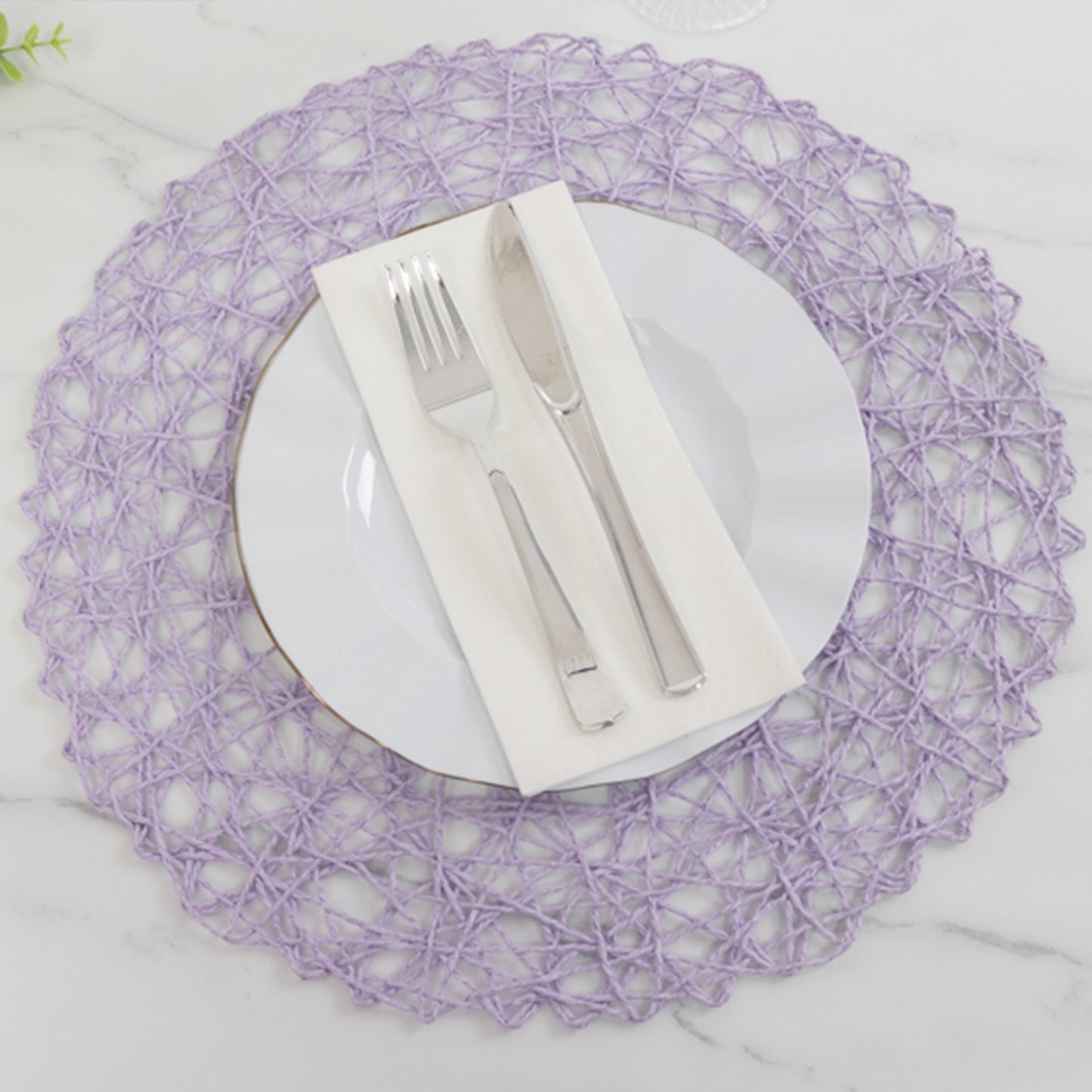 6 Pack Lavender Lilac Woven Fiber Disposable Placemats, Round Table Mats 15"