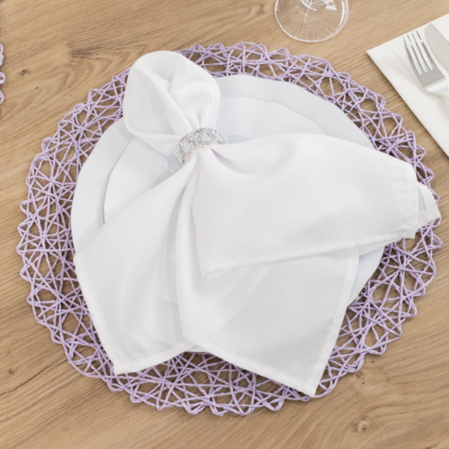 6 Pack Lavender Lilac Woven Fiber Disposable Placemats, Round Table Mats 15"