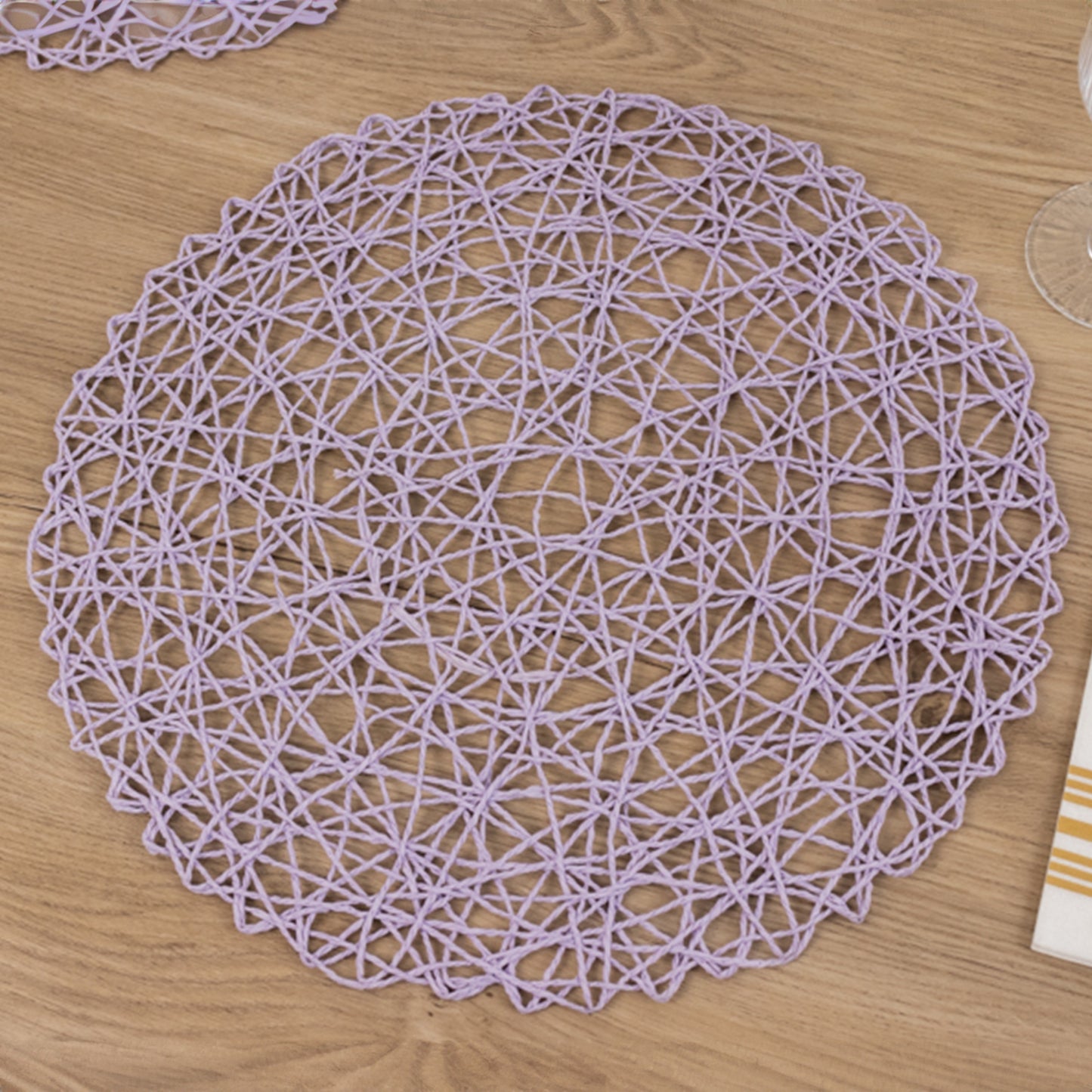 6 Pack Lavender Lilac Woven Fiber Disposable Placemats, Round Table Mats 15"
