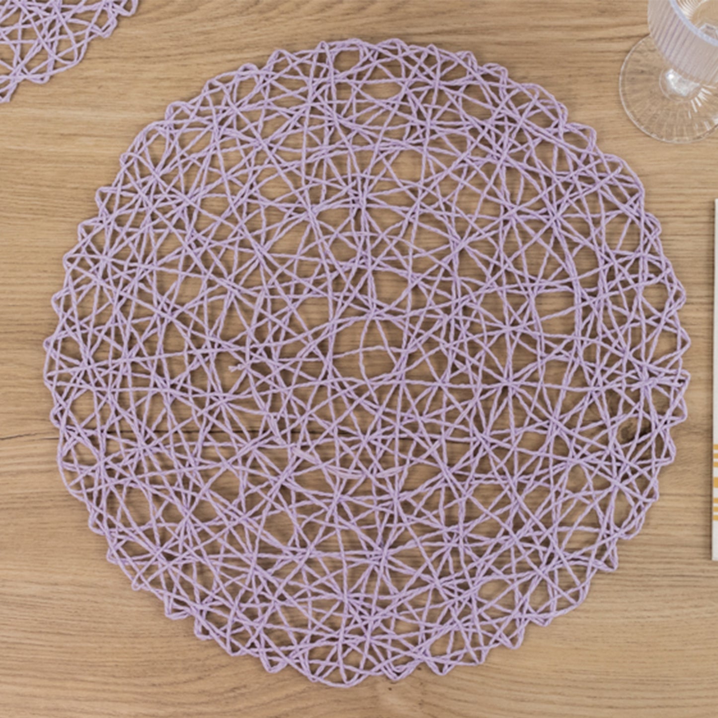 6 Pack Lavender Lilac Woven Fiber Disposable Placemats, Round Table Mats 15"
