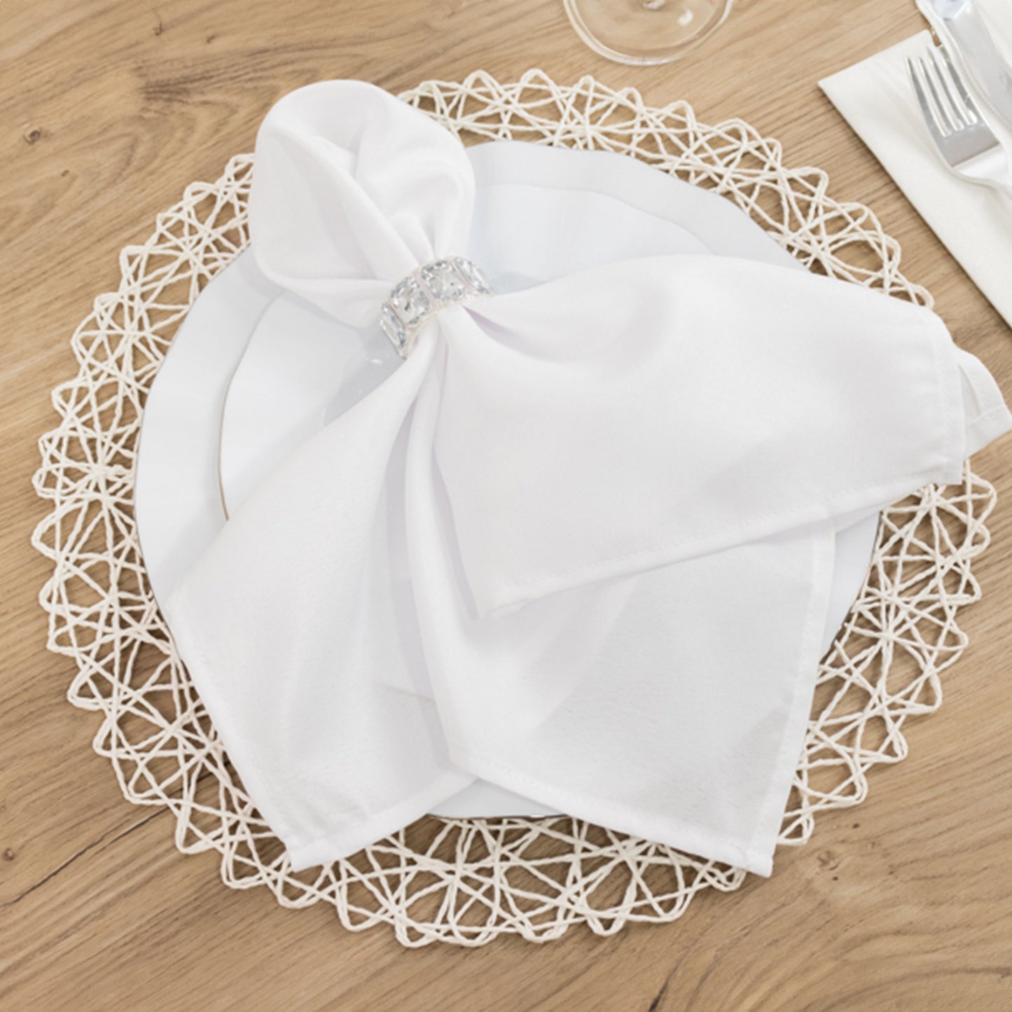 6 Pack White Woven Fiber Disposable Placemats, Round Table Mats 15"