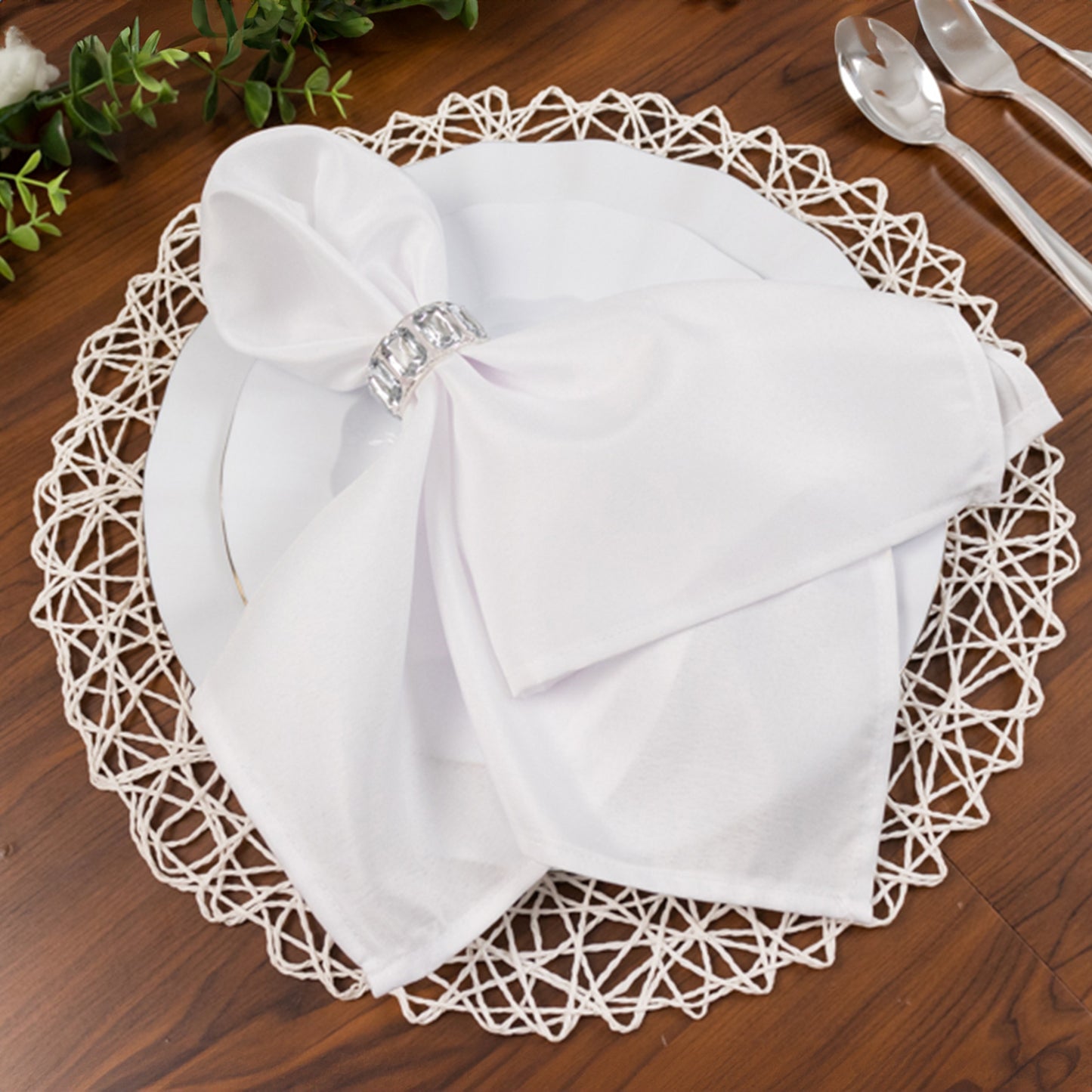6 Pack White Woven Fiber Disposable Placemats, Round Table Mats 15"