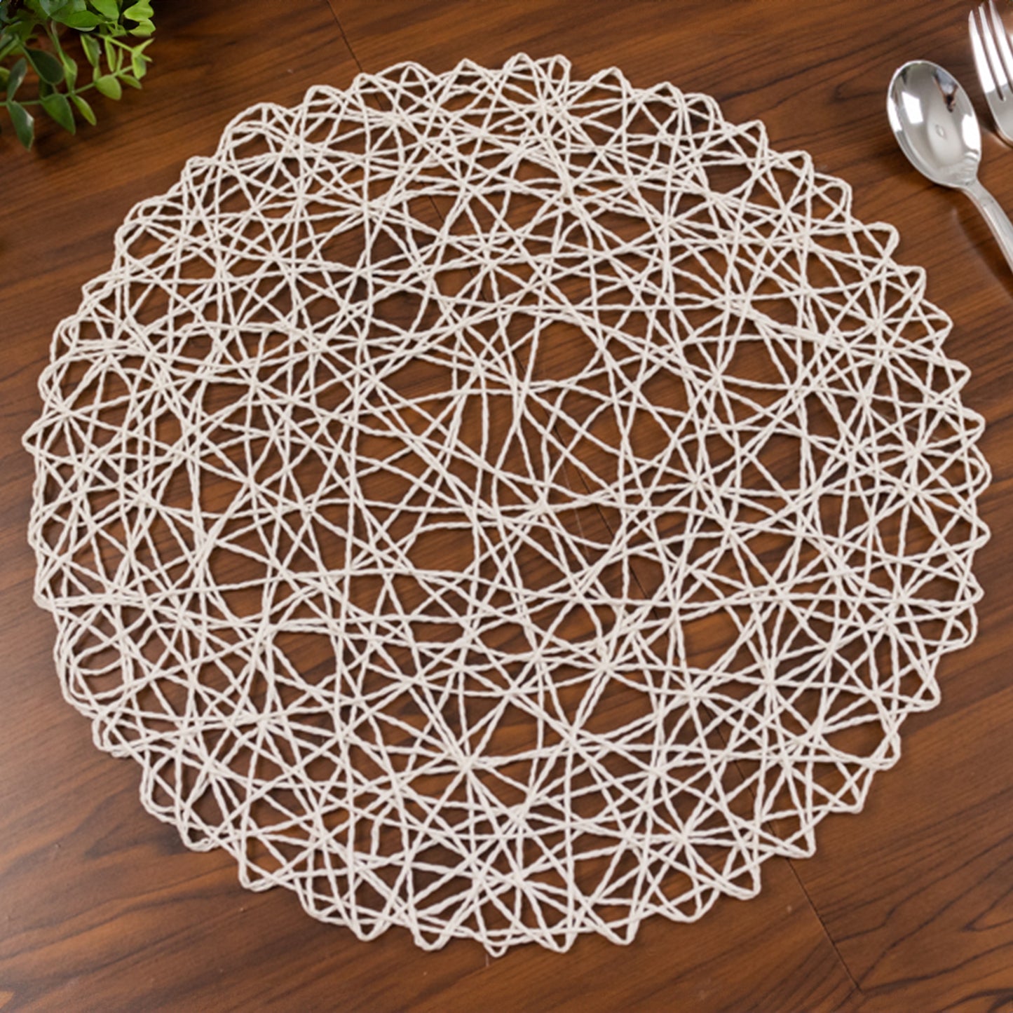 6 Pack White Woven Fiber Disposable Placemats, Round Table Mats 15"
