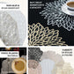 Gold vinyl placemats with vintage floral lace design for dining tables.