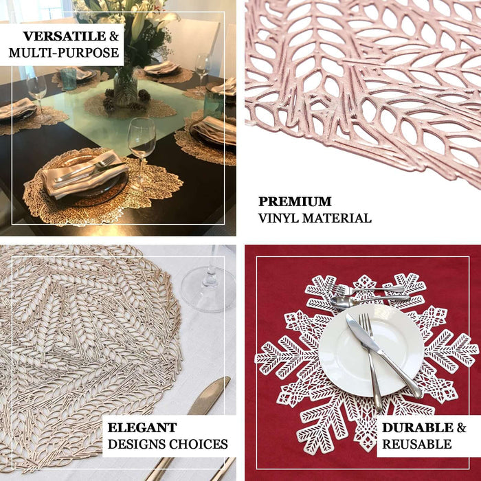 Gold metallic fall leaf placemats for elegant dining.
