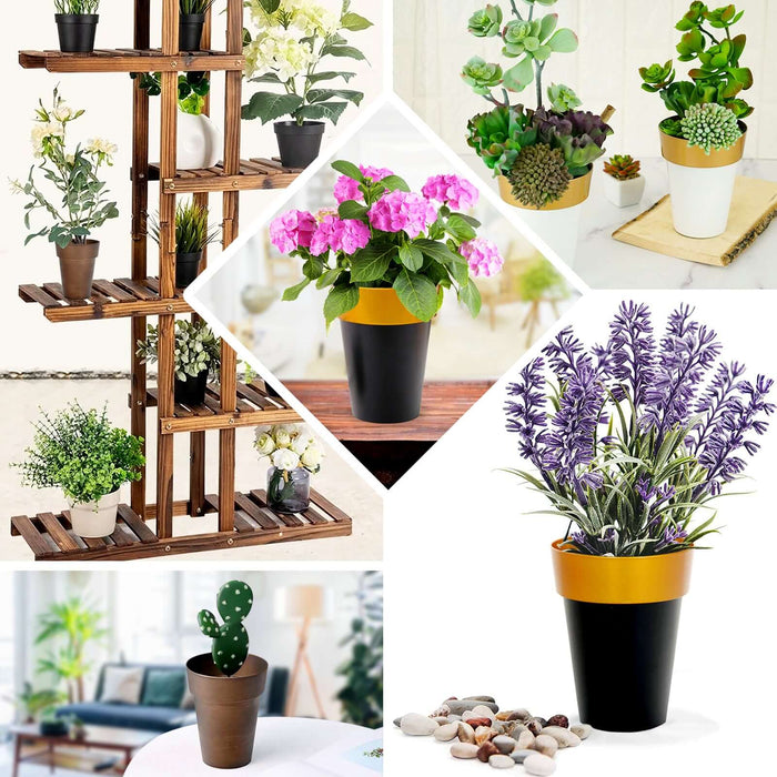 White gold rimmed medium flower plant pots for indoor decor.