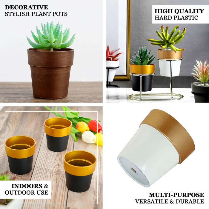 White gold rimmed small flower plant pots for indoor decor.