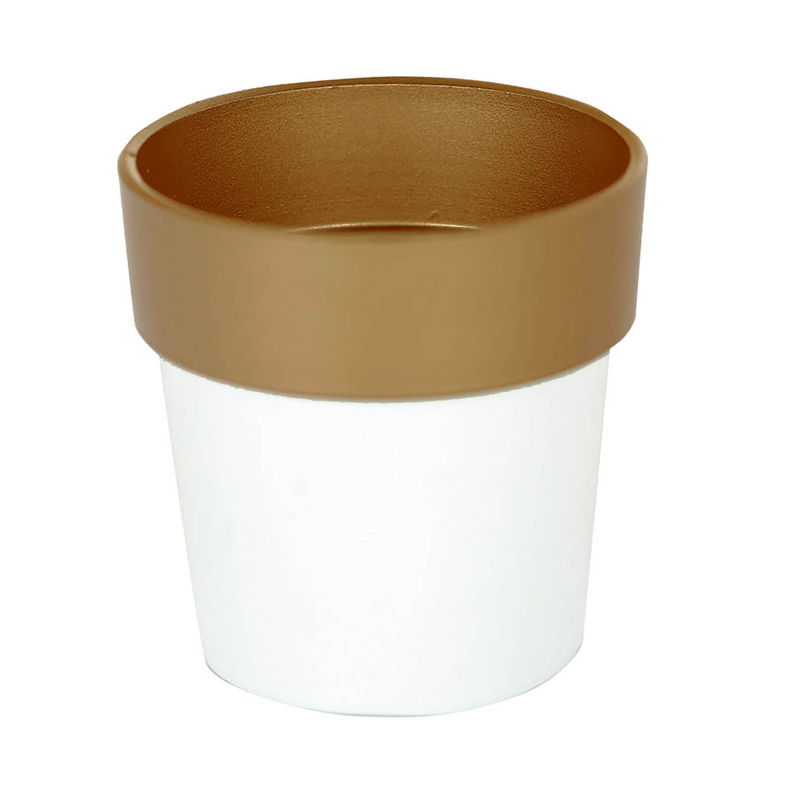 Brown and white small flower plant pot, decorative indoor planter.