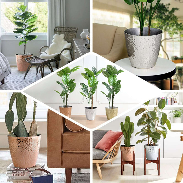 gold hammered plant pot 11" Gold Hammered Design Large Indoor Flower Plant Pot, Decorative Greenery Planter