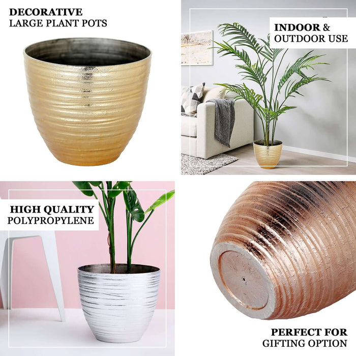 polypropylene plant pots 12" Metallic Gold Textured Finish Flower Pot – Decorative Indoor Outdoor Planter