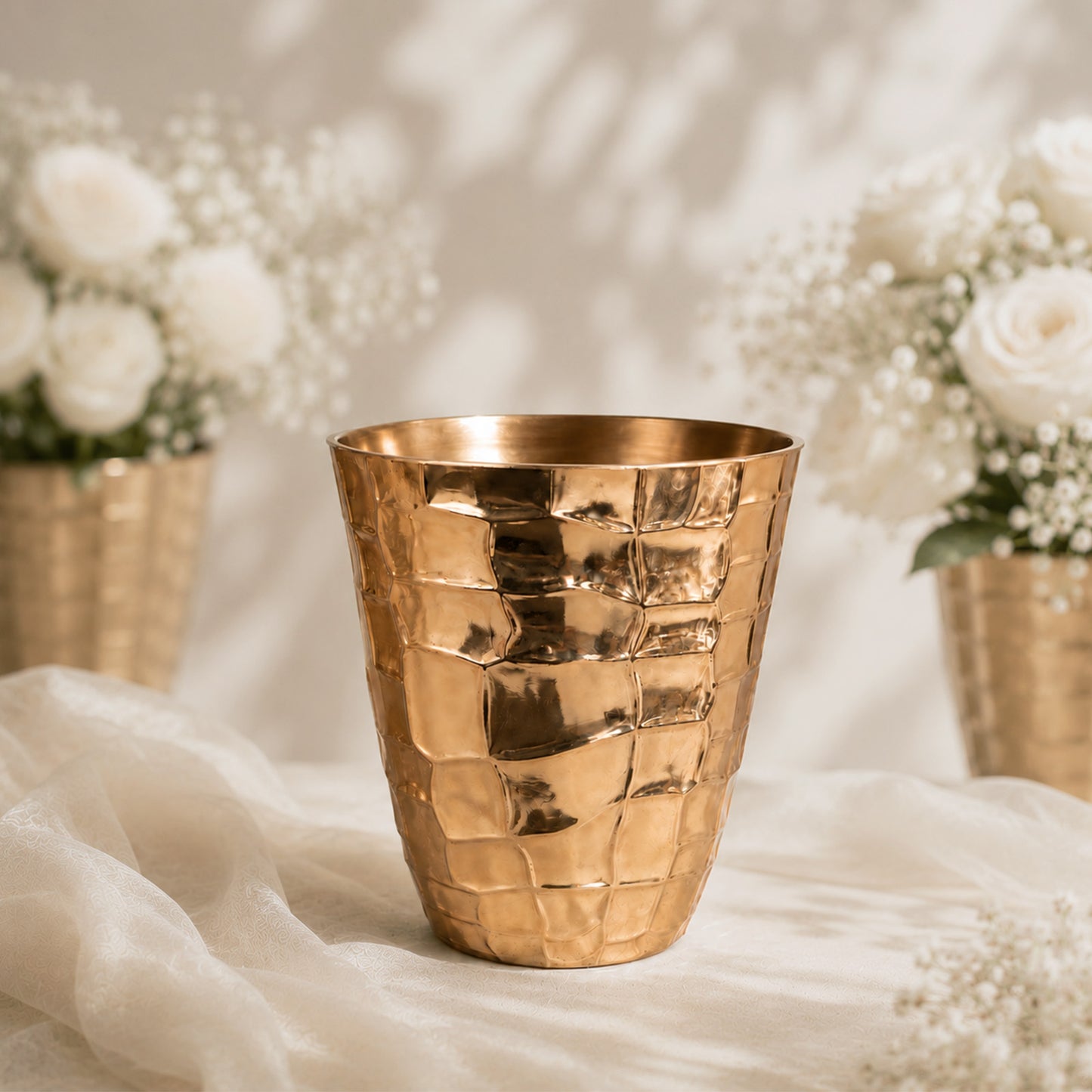 6 Pack Gold Hammered Indoor Planter Pots 5.5" – Decorative Plastic Planters for Succulents, Flowers 