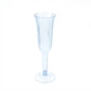 Transparent dusty blue plastic champagne flute, lightweight and disposable.